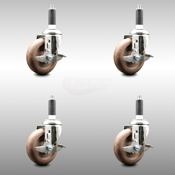 Service Caster 4 Inch 316SS High Temp Glass Filled Nylon 7/8 Inch Stem Caster Set Brake SCC SCC-SS316EX20S414-GFNSHT-TLB-78-4 - main
